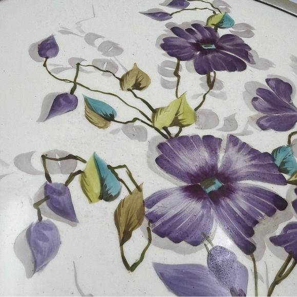 Vintage Brass Plated Footed Trivet Cherub Angel Feet Floral Tile Hot Plate - Picture 3 of 13